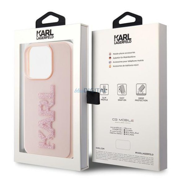 Karl Lagerfeld 3D gumiból készült csillogó logós tok iPhone 15 Pro Max készülékhez - Rózsaszín