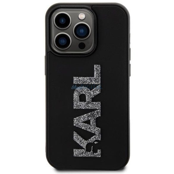 Karl Lagerfeld 3D gumiból készült csillogó logós tok iPhone 15 Pro Max készülékhez - fekete