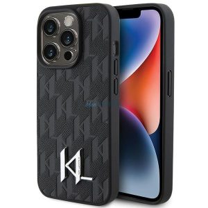 Karl Lagerfeld bőr monogram fém fém logó tok iPhone 15 Pro Max készülékhez - fekete