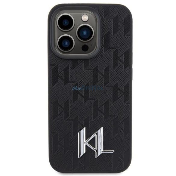 Karl Lagerfeld bőr monogram fém fém logó tok iPhone 15 Pro Max készülékhez - fekete