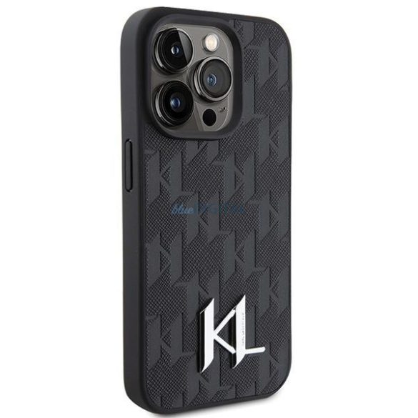 Karl Lagerfeld bőr monogram fém fém logó tok iPhone 15 Pro Max készülékhez - fekete