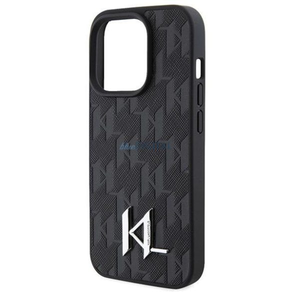 Karl Lagerfeld bőr monogram fém fém logó tok iPhone 15 Pro Max készülékhez - fekete