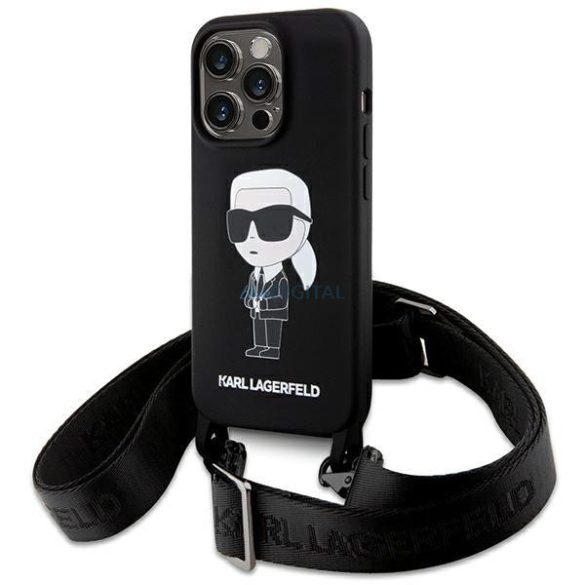 Karl Lagerfeld KLHCP15LSCBSKNK iPhone 15 Pro 6.1" keménytok fekete Crossbody szilikon ikonikus