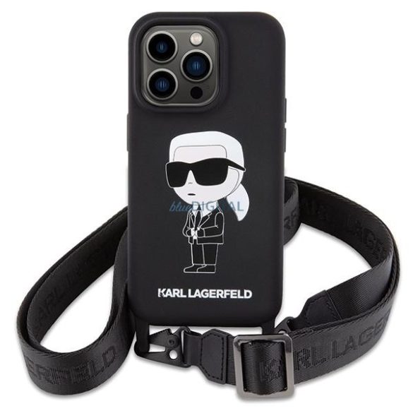 Karl Lagerfeld KLHCP15LSCBSKNK iPhone 15 Pro 6.1" keménytok fekete Crossbody szilikon ikonikus