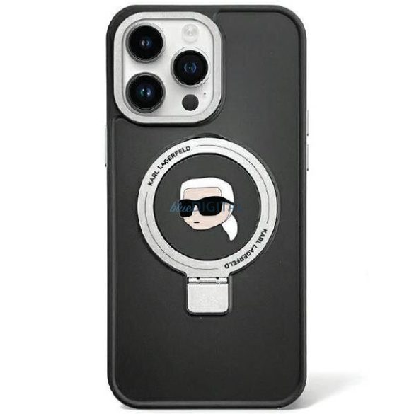 Karl Lagerfeld KLHMP15LHMRSKHK iPhone 15 Pro 6.1" fekete keménytok gyűrűs állvány Karl Head MagSafe