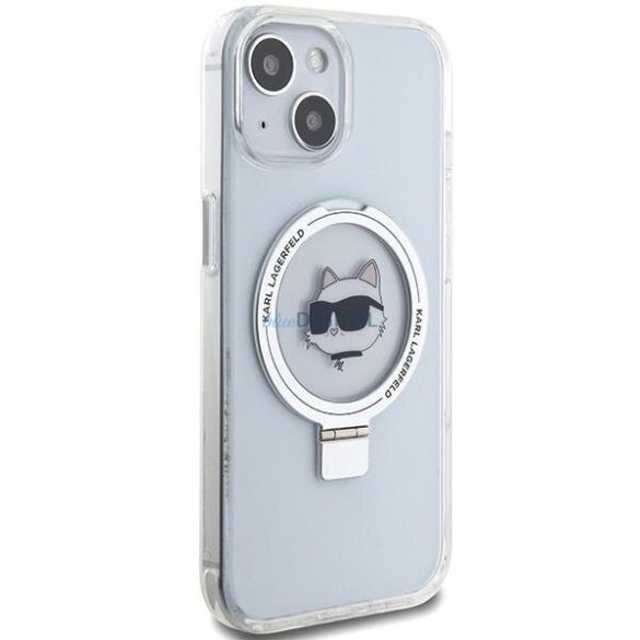 Karl Lagerfeld KLHMP15SHMRSCHH iPhone 15 6.1" fehér keménytok gyűrűs állvány Choupette Head MagSafe