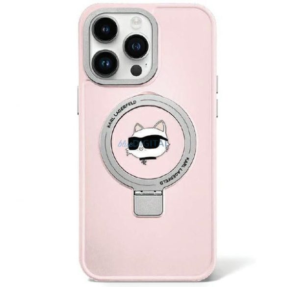 Karl Lagerfeld KLHMP15LHMRSCHP iPhone 15 Pro 6.1" rózsaszín-rózsaszín keménytok gyűrűs állvány Choupette Head MagSafe