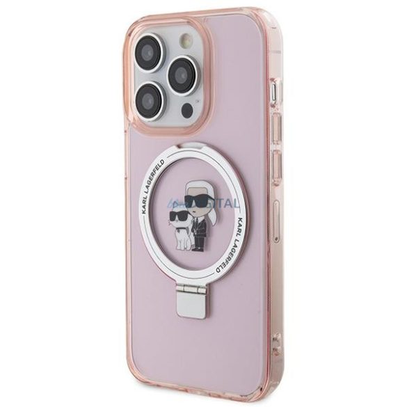 Karl Lagerfeld KLHMP15LHMRSKCP iPhone 15 Pro 6.1" rózsaszín keménytok gyűrűs állvány Karl&Choupette MagSafe