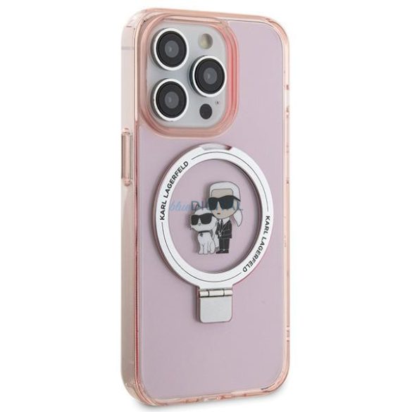 Karl Lagerfeld KLHMP15LHMRSKCP iPhone 15 Pro 6.1" rózsaszín keménytok gyűrűs állvány Karl&Choupette MagSafe