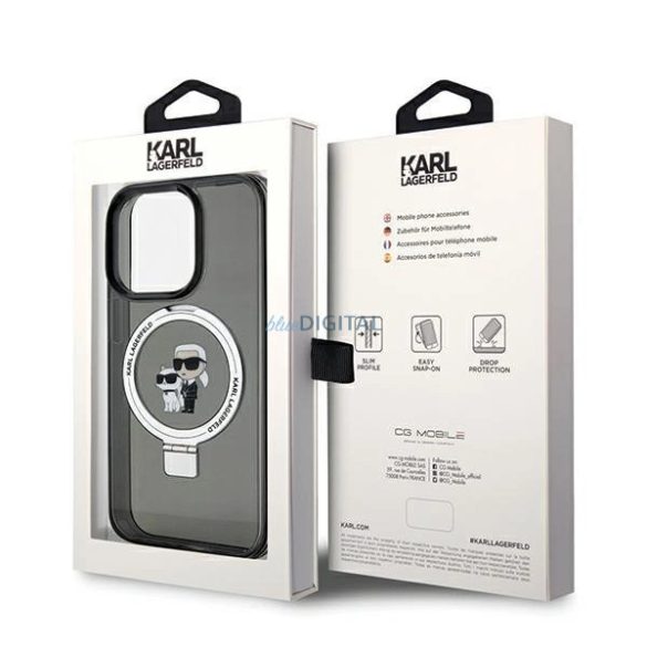 Karl Lagerfeld gyűrűs Karl&Choupette MagSafe tok iPhone 14 Pro - fekete