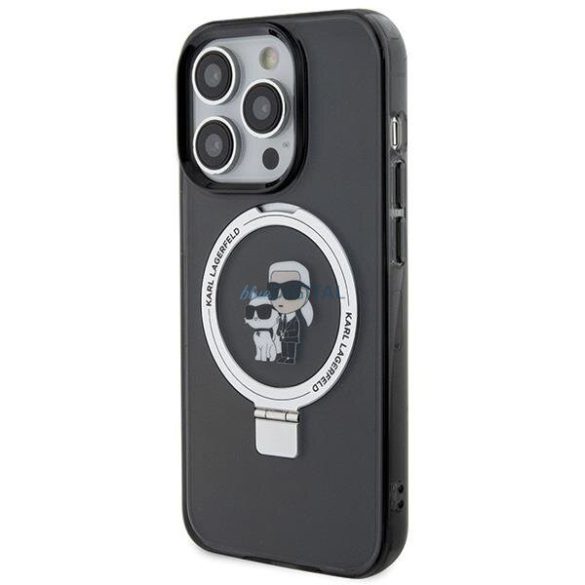 Karl Lagerfeld KLHMP15LHMRSKCK iPhone 15 Pro 6.1" fekete keménytok gyűrűs állvány Karl&Choupette MagSafe