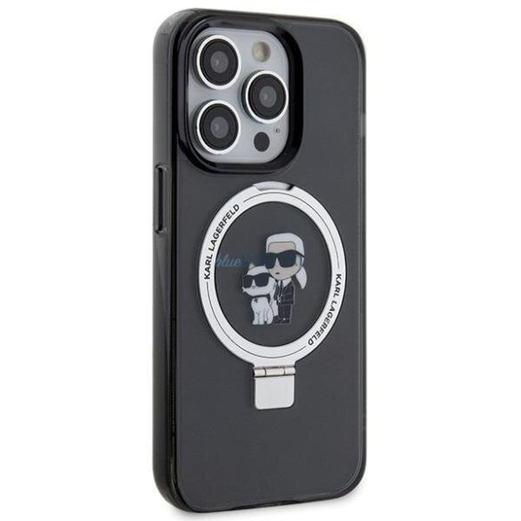 Karl Lagerfeld KLHMP15LHMRSKCK iPhone 15 Pro 6.1" fekete keménytok gyűrűs állvány Karl&Choupette MagSafe