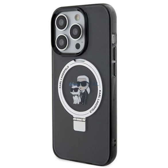 Karl Lagerfeld KLHMP15XHMRSKCK iPhone 15 Pro Max 6.7" fekete keménytok gyűrűs állvány Karl&Choupette MagSafe