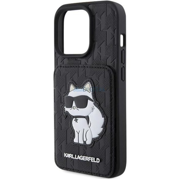 Karl Lagerfeld KLHCP15XSAKCNSCK iPhone 15 Pro Max 6.7" fekete keménytok Saffiano kártyatartóval és állvány Monogram Choupette