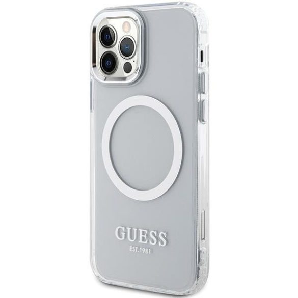 Guess GUHMP12MHTRMS iPhone 12/12 Pro 6.1" ezüst keménytok  fém kontúrú Magsafe tok