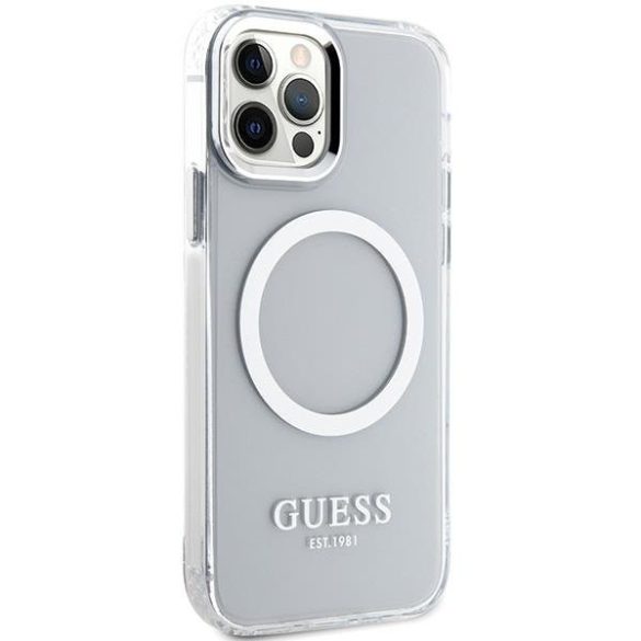 Guess GUHMP12MHTRMS iPhone 12/12 Pro 6.1" ezüst keménytok  fém kontúrú Magsafe tok