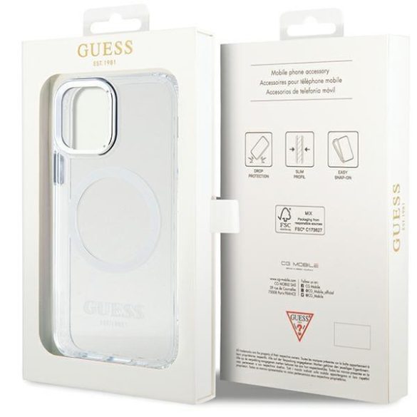 Guess GUHMP12MHTRMS iPhone 12/12 Pro 6.1" ezüst keménytok  fém kontúrú Magsafe tok