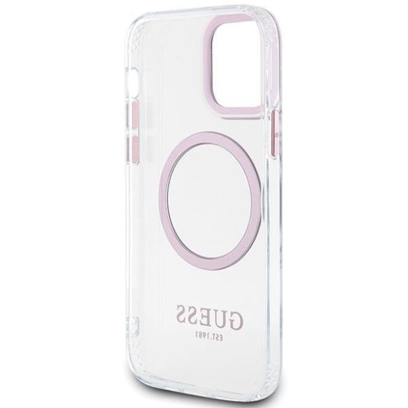 Guess GUHMP12MHTRMP iPhone 12/12 Pro 6.1" rózsaszín keménytok  Fém körvonalú Magsafe tok