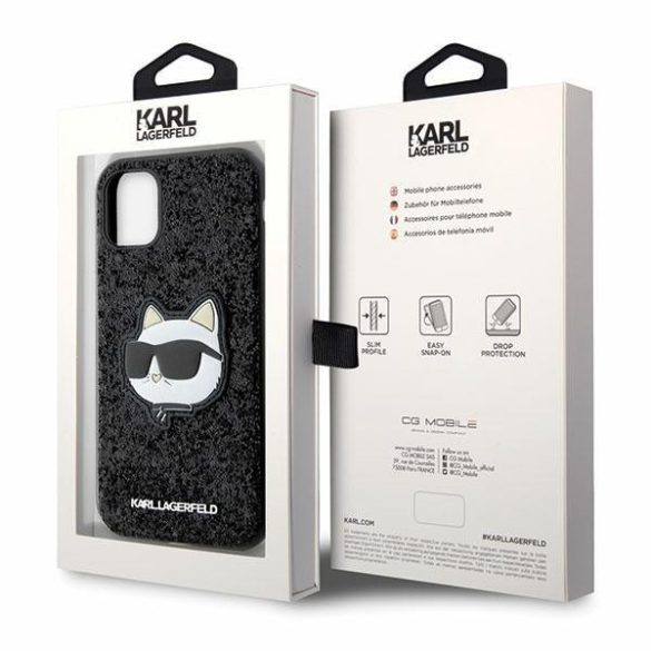 Karl Lagerfeld KLHCN61G2CPK iPhone 11 / Xr 6.1" fekete keménytok Glitter Choupette Patch