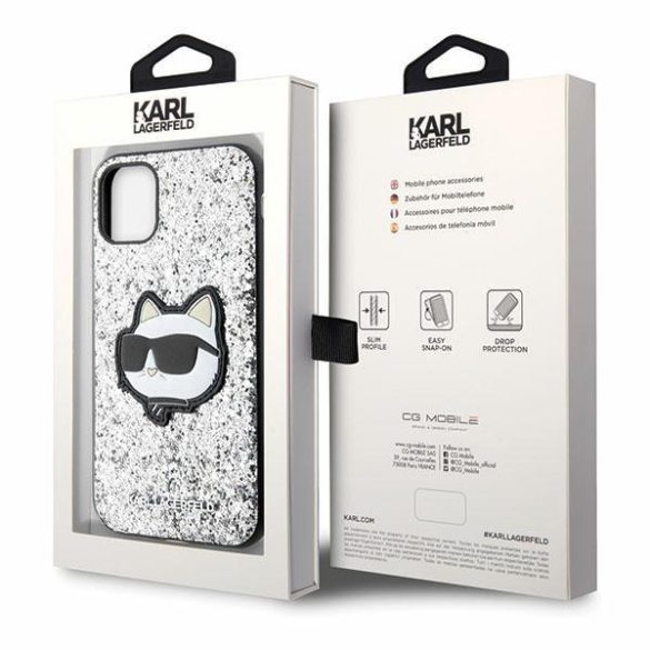 Karl Lagerfeld KLHCN61G2CPS iPhone 11 / Xr 6.1" ezüst keménytok Glitter Choupette Patch