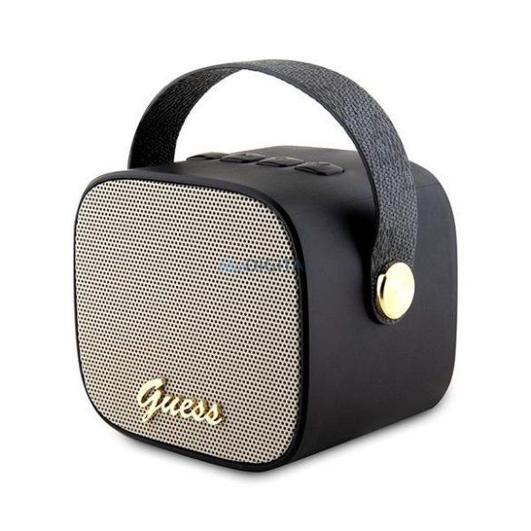 Guess Bluetooth hangszóró GUWSB2P4SMK mini hangszóró fekete 4G bőrből készült Script Logo szíj