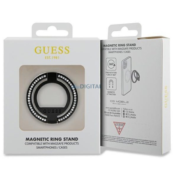 Guess MagSafe gyűrű állvány GUMRSALDGK fekete strasszkő