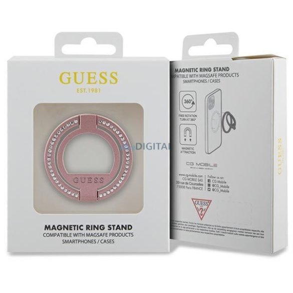 Guess MagSafe gyűrű állvány GUMRSALDGP rózsaszín strasszkővel