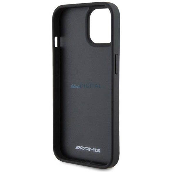 AMG AMHCP15SGSEBK iPhone 15 6.1" fekete keménytok bőr dombornyomott vonalakkal