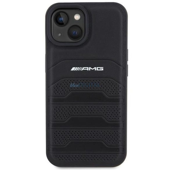AMG AMHCP15MGSEBK iPhone 15 Plus 6.7" fekete keménytok bőr dombornyomott vonalakkal