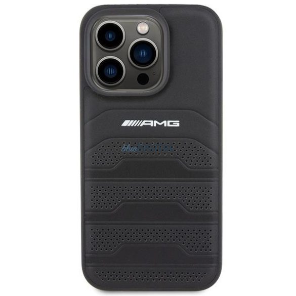 AMG AMHCP15LGSEBK iPhone 15 Pro 6.1" fekete keménytok bőr dombornyomott vonalakkal