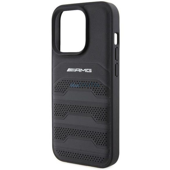AMG AMHCP15LGSEBK iPhone 15 Pro 6.1" fekete keménytok bőr dombornyomott vonalakkal