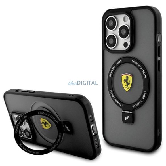 Ferrari FEHMP15XUSCAK iPhone 15 Pro Max 6.7" fekete keménytok gyűrűs állvány 2023 Collection MagSafe