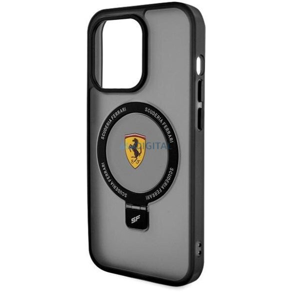 Ferrari FEHMP15XUSCAK iPhone 15 Pro Max 6.7" fekete keménytok gyűrűs állvány 2023 Collection MagSafe