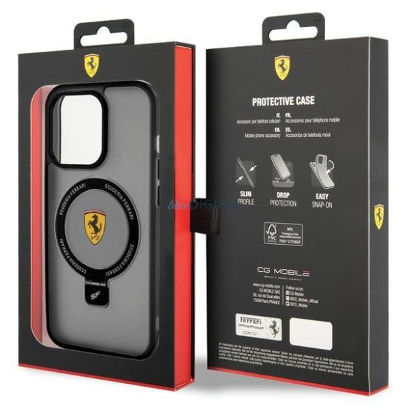 Ferrari FEHMP15XUSCAK iPhone 15 Pro Max 6.7" fekete keménytok gyűrűs állvány 2023 Collection MagSafe