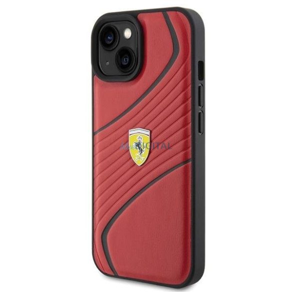 Ferrari Twist fém logós tok iPhone 15 készülékhez - piros