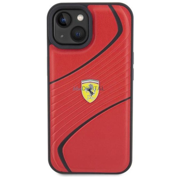 Ferrari Twist fém logós tok iPhone 15 készülékhez - piros