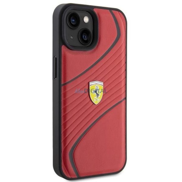 Ferrari Twist fém logós tok iPhone 15 készülékhez - piros