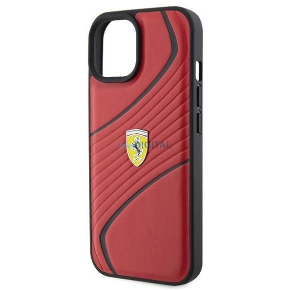 Ferrari Twist fém logós tok iPhone 15 készülékhez - piros