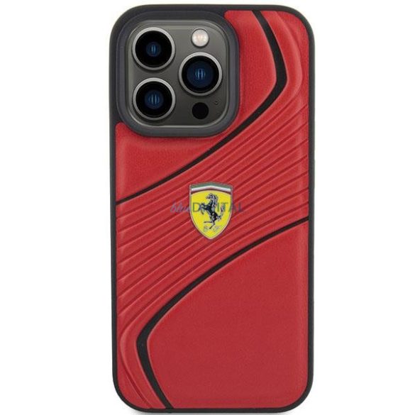 Ferrari Twist fém logós tok iPhone 15 Pro készülékhez - piros