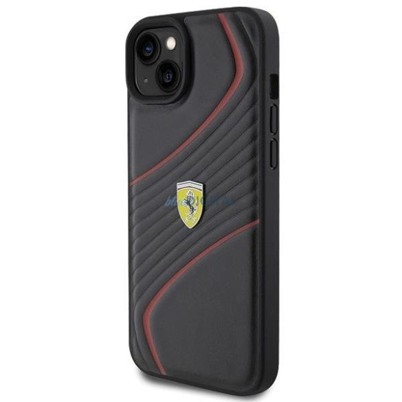 Ferrari Twist fém logós tok iPhone 15 Plus készülékhez - fekete