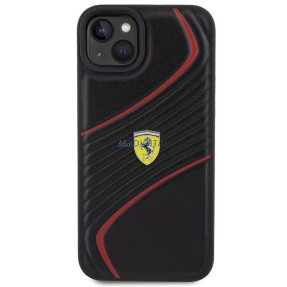 Ferrari Twist fém logós tok iPhone 15 Plus készülékhez - fekete