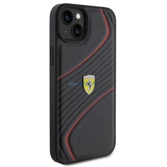 Ferrari Twist fém logós tok iPhone 15 Plus készülékhez - fekete