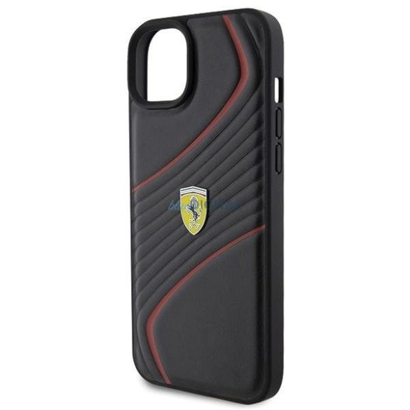 Ferrari Twist fém logós tok iPhone 15 Plus készülékhez - fekete