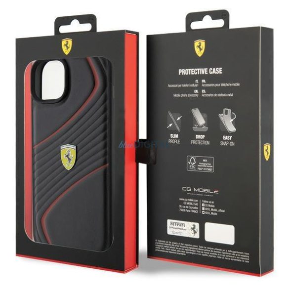 Ferrari Twist fém logós tok iPhone 15 Plus készülékhez - fekete