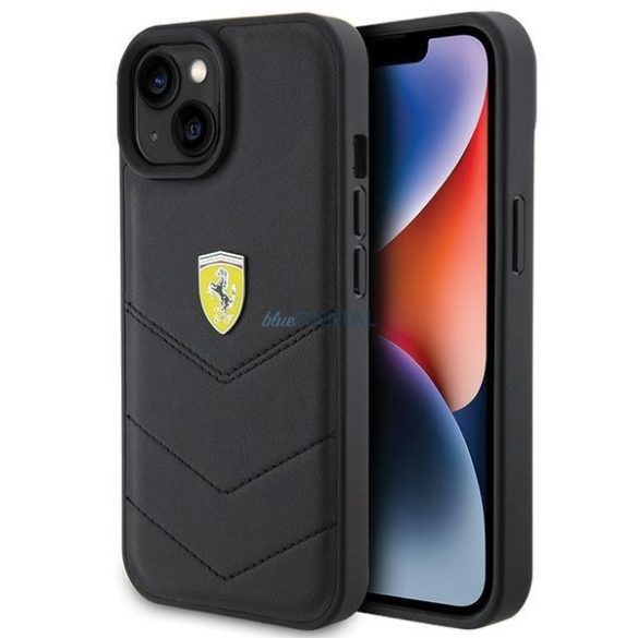 Ferrari steppelt fém logós tok iPhone 15 készülékhez - fekete