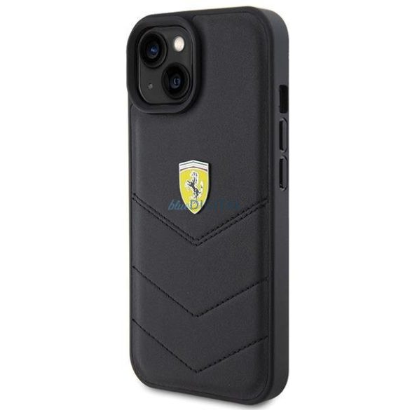 Ferrari steppelt fém logós tok iPhone 15 készülékhez - fekete