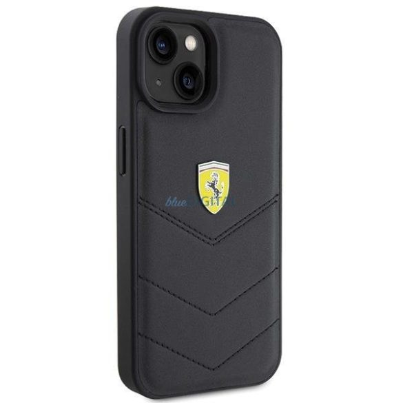 Ferrari steppelt fém logós tok iPhone 15 készülékhez - fekete