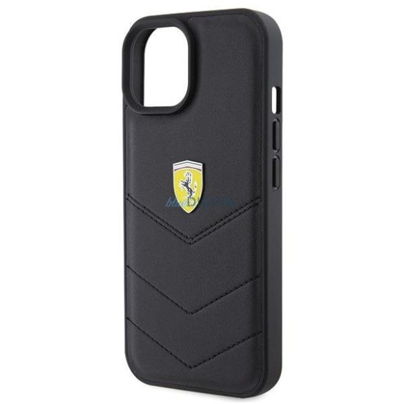 Ferrari steppelt fém logós tok iPhone 15 készülékhez - fekete