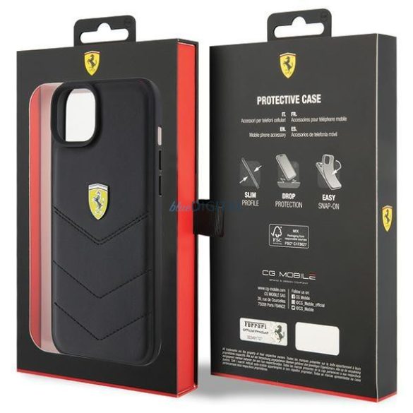 Ferrari FEHCP15MRDUK iPhone 15 Plus 6.7" fekete keménytok steppelt fém logóval