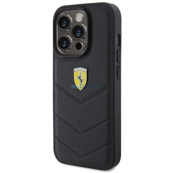 Ferrari steppelt fém logós tok iPhone 15 Pro készülékhez - fekete